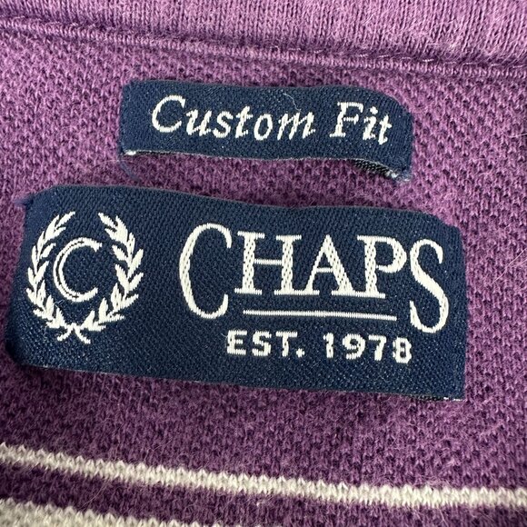 Chaps Mens Purple Striped Polo Shirt Custom Fit Size L 100% Cotton - Picture 3 of 7